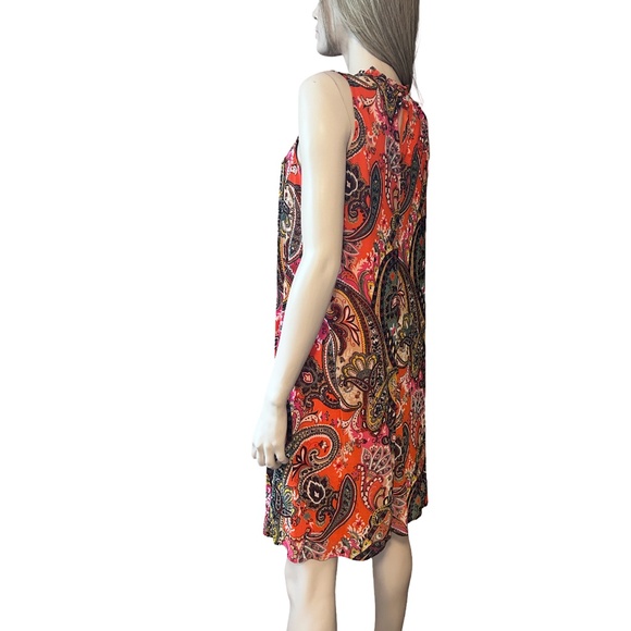 Chetta B Paisley Shift Dress Flowy Colorful Sleeveless Keyhole Shirred Smocked - Picture 11 of 16